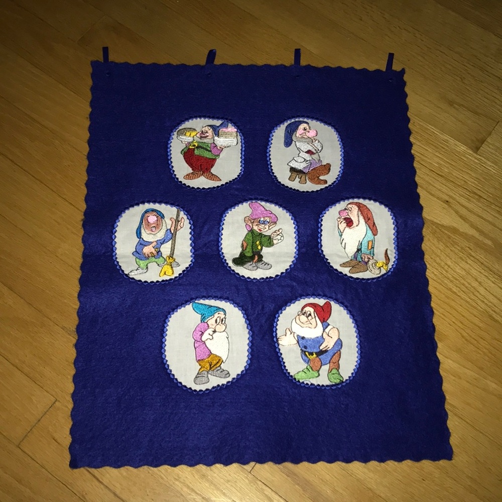 Vintage Handmade 7 Dwarfs Hanging Art Piece.